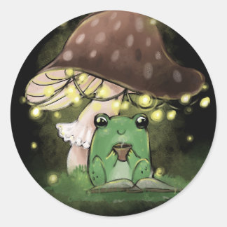 Just a Little Frog Reading a Book  Classic Round Sticker