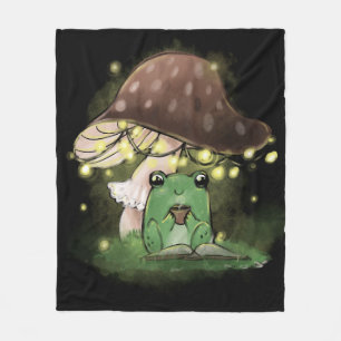 Just a Little Frog Reading a Book Under a Mushroom Fleece Blanket