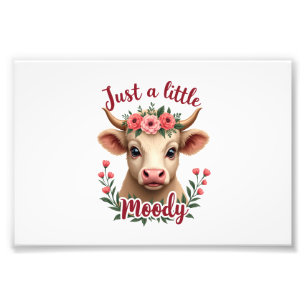 Just a Little Moody Vintage Highland Cow Floral Fu Photo Print