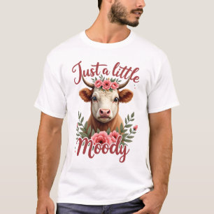 Just a Little Moody Vintage Highland Cow Floral Fu T-Shirt