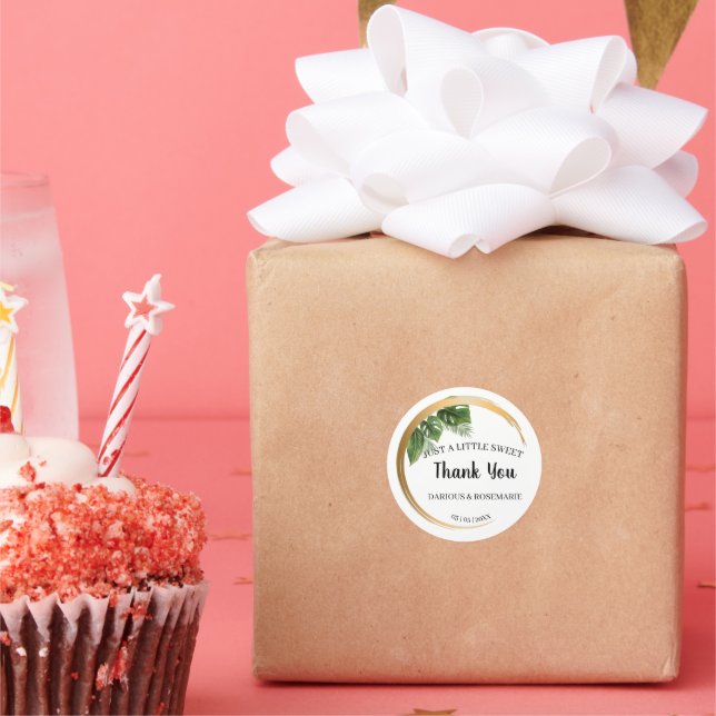 Just a little SweetTreat Tropical Palm Wedding Classic Round Sticker (Party)