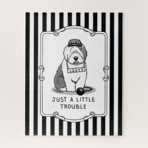 Just a Little Trouble Old English Sheepdog Gray 1 Jigsaw Puzzle