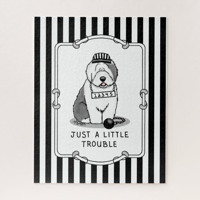 Just a Little Trouble Old English Sheepdog Gray 1 Jigsaw Puzzle (Vertical)