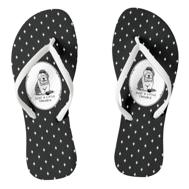 Just a Little Trouble Old English Sheepdog Grey 1 Flip Flops (Footbed)