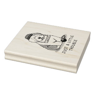 Just a Little Trouble Old English Sheepdog Grey 1 Rubber Stamp