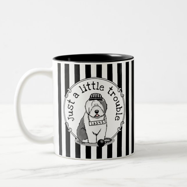 Just a Little Trouble Old English Sheepdog Grey 1 Two-Tone Coffee Mug (Left)