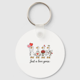 Just A Love Goose Cute Valentines Geese Heart Cupi Keychain
