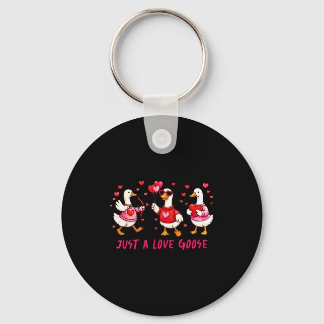 Just A Love Goose Funny Valentine Geese Cud Heart  Keychain (Front)