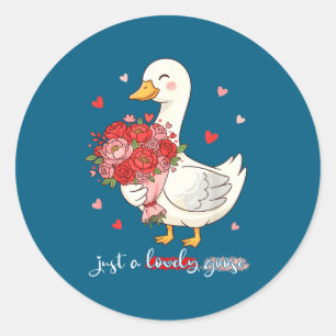 Just A Lovely Goose Bouquet Roses Floral Valentine Classic Round Sticker