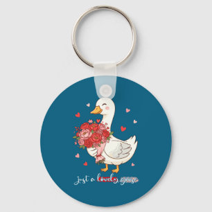 Just A Lovely Goose Bouquet Roses Floral Valentine Keychain