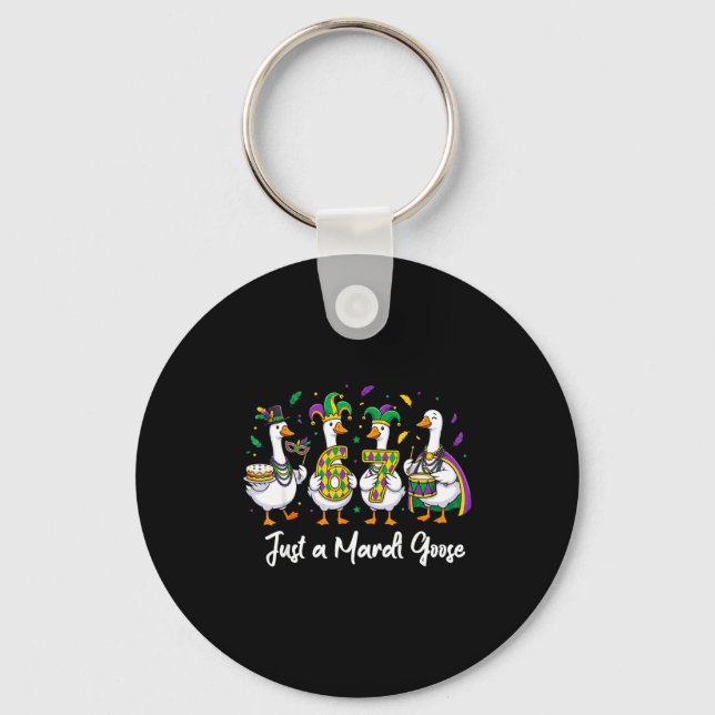 Just A Mardi Goose Funny Jester Duck Squad Carniva Keychain (Front)