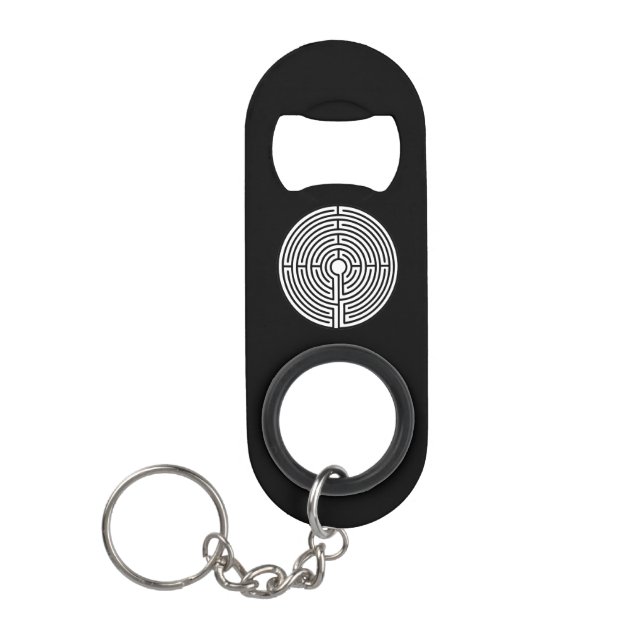 Just a Maze on Black Keychain Bottle Opener (Front)