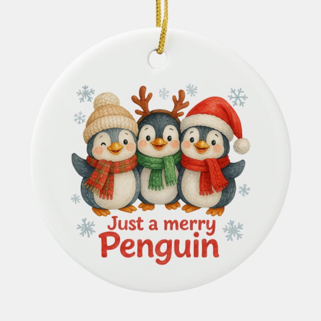 Just a Merry Penguin Christmas Card – Cute Holiday Ceramic Ornament (Front)