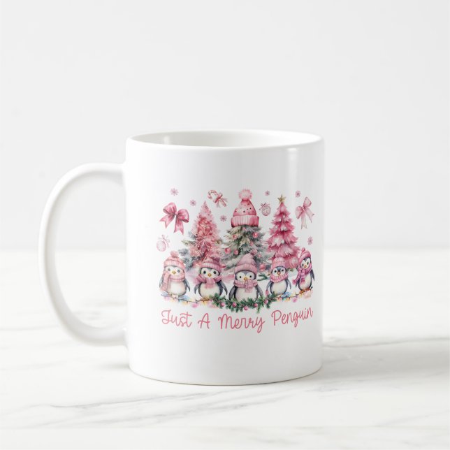 Just A Merry Penguin Watercolor Christmas Animals Coffee Mug (Left)