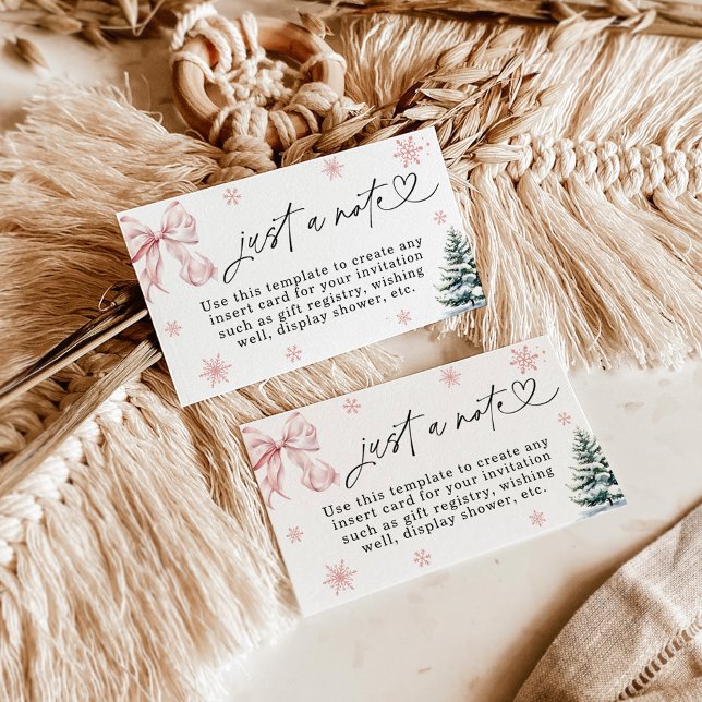 Just a Note Card, Pink Bow Snowflake Baby Shower Enclosure Card (Creator Uploaded)