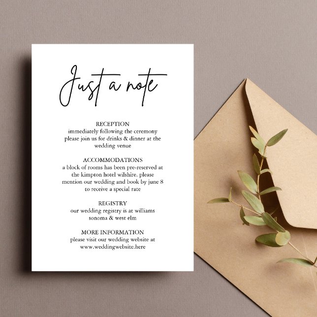 Just a Note Minimalist Wedding Enclosure Card (Creator Uploaded)