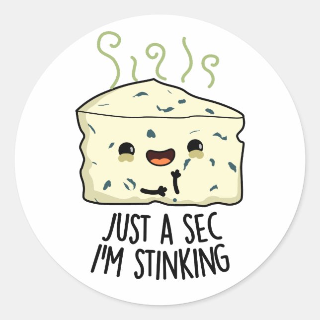 Just A Sec I'm Stinking Funny Cheese Pun  Classic Round Sticker (Front)