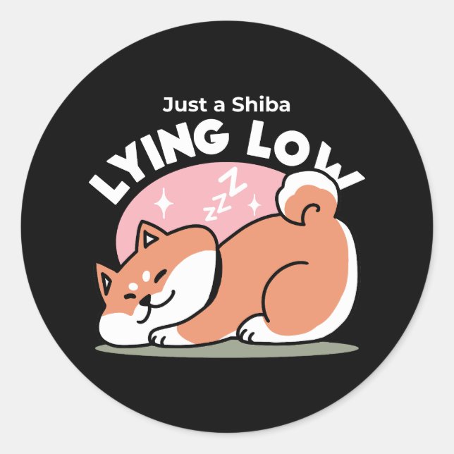 Just a Shiba Lying Low: Cute Shiba Inu Design Classic Round Sticker (Front)