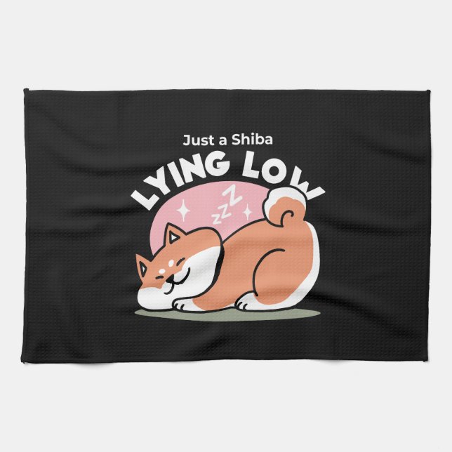 Just a Shiba Lying Low: Cute Shiba Inu Design Kitchen Towel (Horizontal)