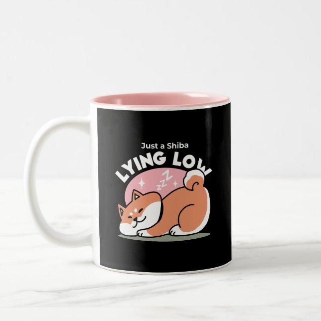 Just a Shiba Lying Low: Cute Shiba Inu Design Two-Tone Coffee Mug (Left)