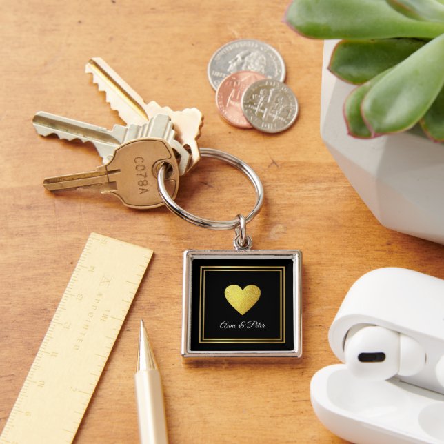 Just a Simple Faux Gold Love Heart on blk Keychain (Desk)