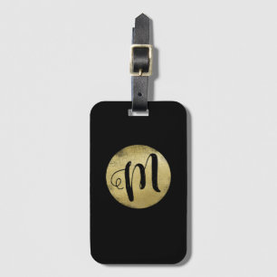 just a simple faux gold monogram on black luggage tag