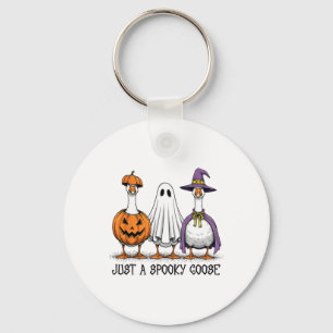 Just A Spooky Goose Halloween Ghost Witch Pumpkin Keychain