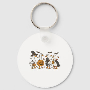 Just A Spooky Goose Halloween Goose Witch Ghost Si Keychain