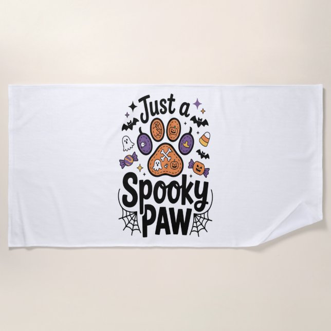 Just A Spooky Paw PNG, Dog Halloween Beach Towel (Front)