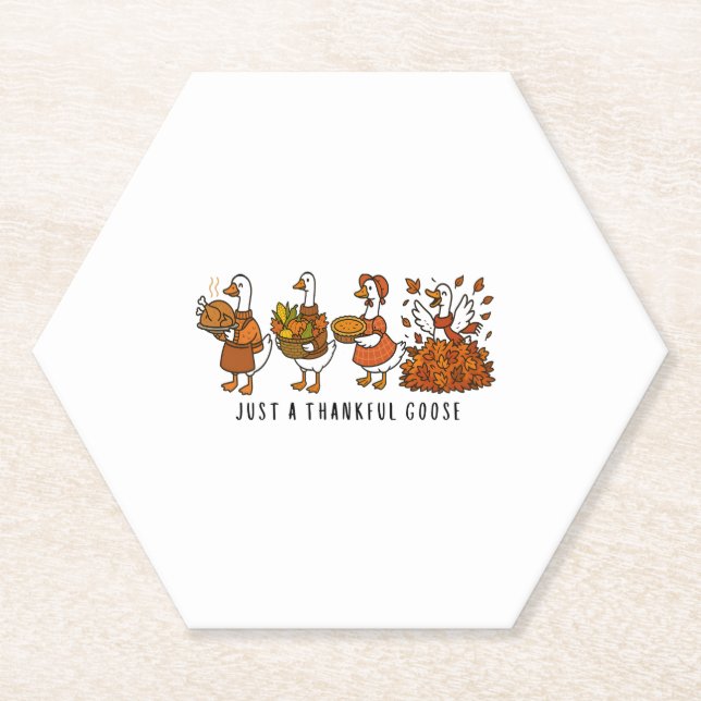 Just a Thankful Goose Happy Thankgiving Paper Coaster (Front)