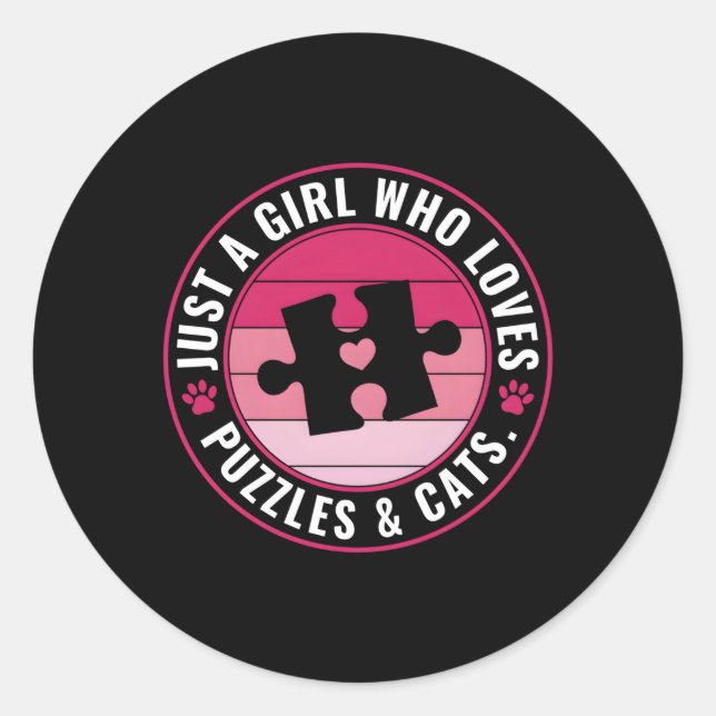 Just A Who Loves Puzzle And Cats Puzzle Classic Round Sticker (Front)