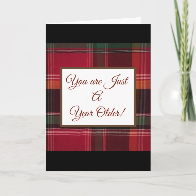 Just A Year Older Red Madras Plaid Birthday Card (Front)