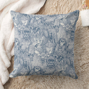 just african jungle animals cobalt blue half pearl throw pillow