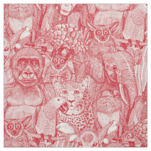 just african jungle animals vermilion red qp fabric