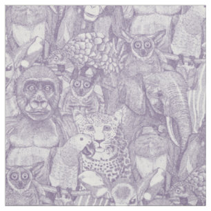 just african jungle animals violet white fabric