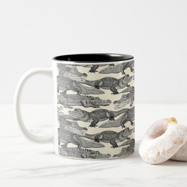 just alligators black Two-Tone coffee mug (With Donut)