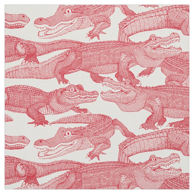just alligators vermilion red fabric (Swatch)