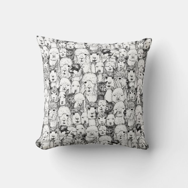 just alpacas black white throw pillow (Front)
