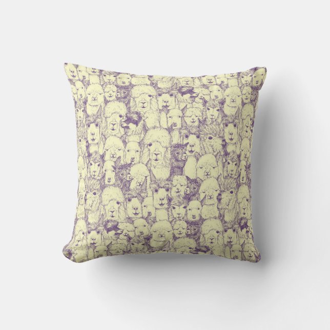 just alpacas purple cream throw pillow (Front)