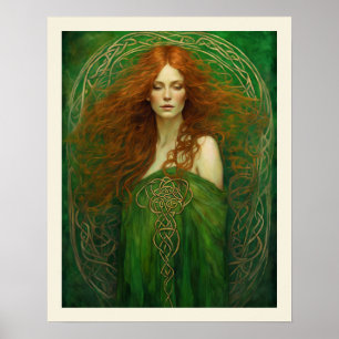 Just Awakened Green Gown Celtic Knot Women Poster