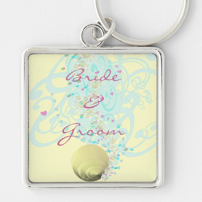 Just Beachy Wedding Keychain With Shell and Swirls (Front)
