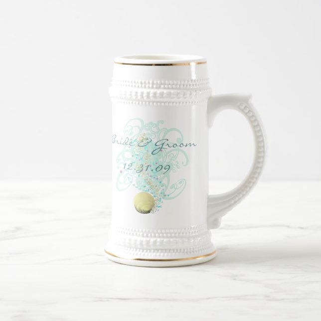 Just Beachy Wedding Stein With Shell and Swirls (Right)