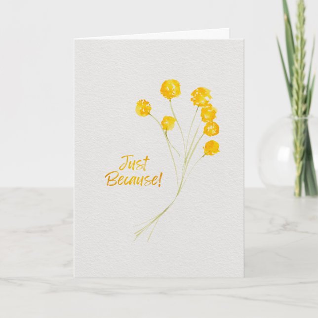 Just Because Yellow Billy Buttons Watercolor Card (Front)