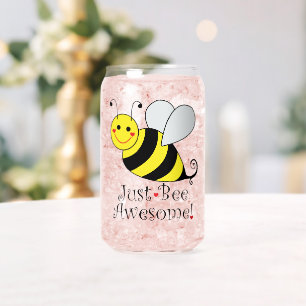 Just Bee Awesome Cute Yellow Bumble Bee Can Glass