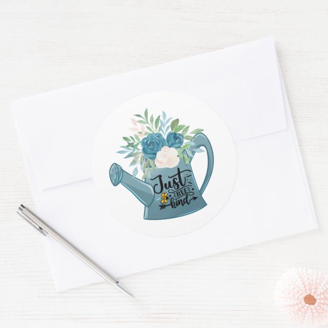 Just Bee Kind Teal Floral Watering Can Positivity  Classic Round Sticker (Envelope)