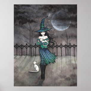 Just Before Midnight Witch White Cat Poster