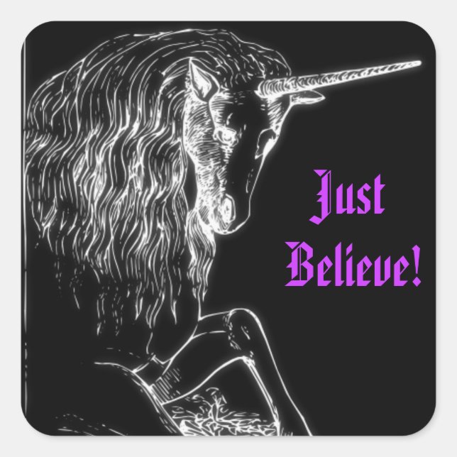Just Believe Unicorn Square Sticker (Front)