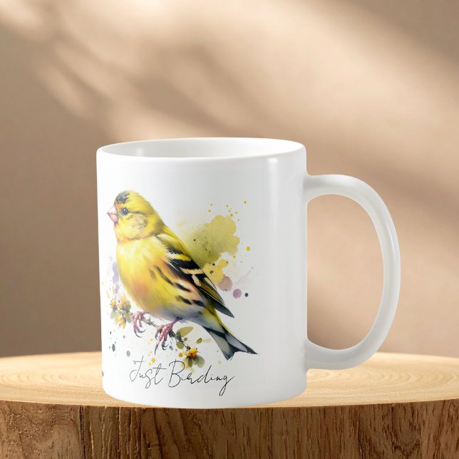 Just Birding/Yellow Finch Cute Coffee Mug ( Elegant yellow bird)