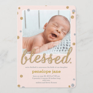 Just Blessed Birth Announcement - Pink