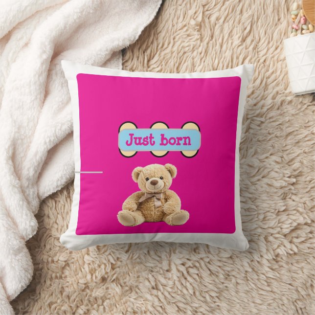 Just Born Teddy Bear Design Throw Pillow (Blanket)